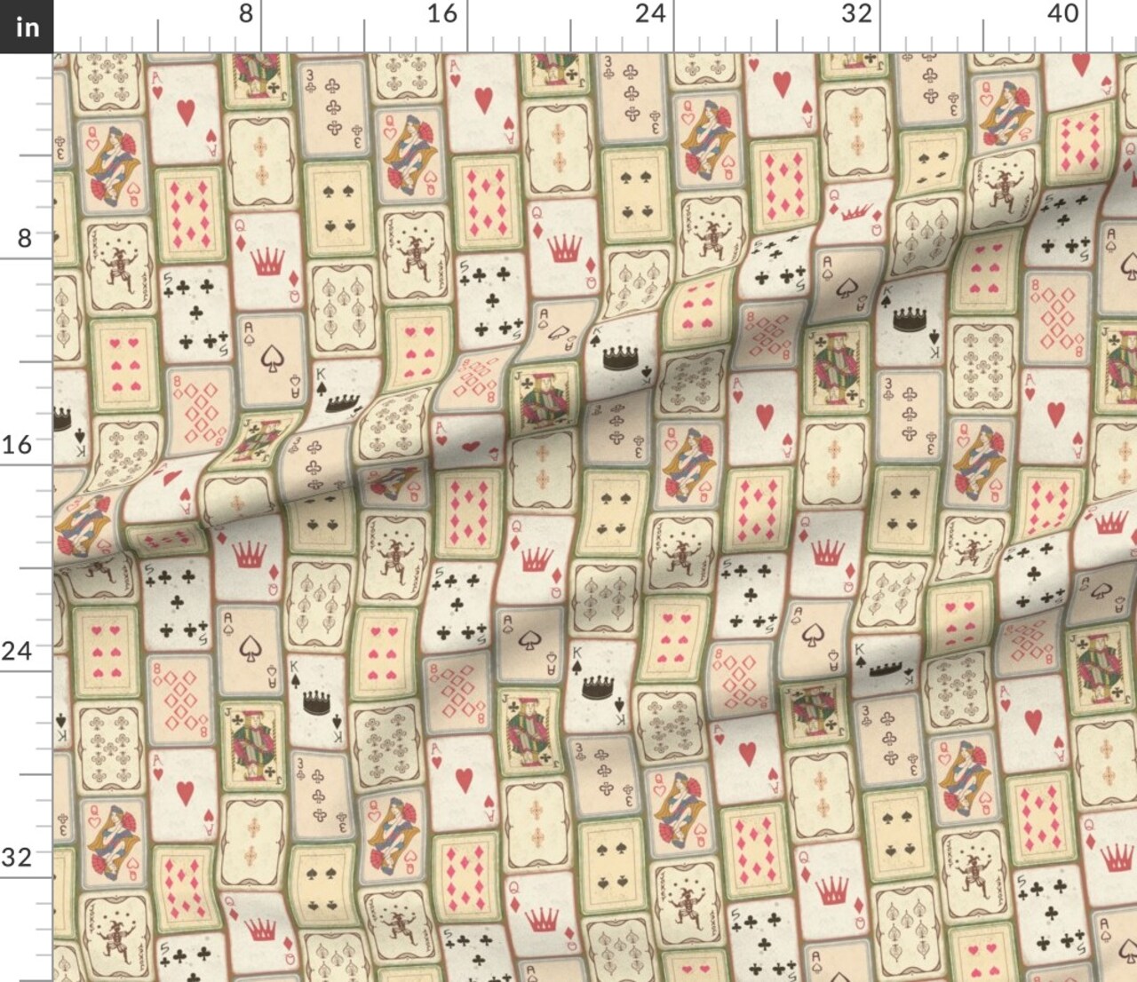 Vintage Art Deco Games Cards Deck Of Poker Playing Blackjack Game Room Queen Hearts Solitaire Antique Novelty Diamonds Clubs Spades King Jack Custom Printed Fabric by Spoonflower Various Fabrics by the Yard or Fat Quarter